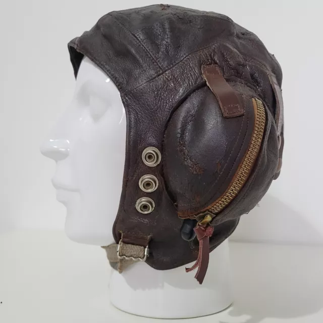 Ww2 Raf Flying Helmet Faa Type C Wwii Leather Pilot Hat Fighter Bomber Size 5!