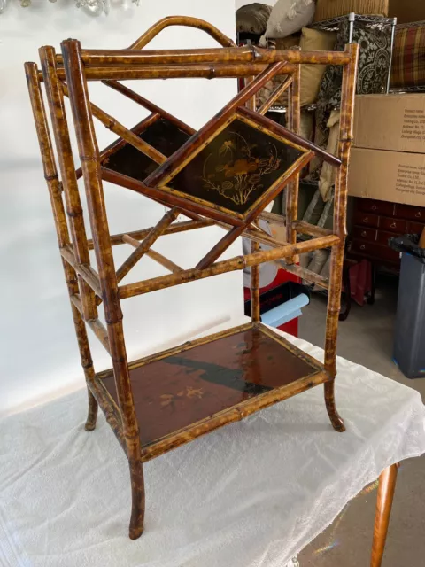Antique 19C English Victorian Tortoise Bamboo Magazine Holder/Stand