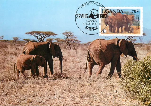 E0008 WWF Maximum Card 1983 Fauna Animals Uganda African Elephants