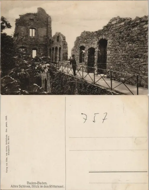 Ansichtskarte Baden-Baden Altes Schloss Blick in den Rittersaal 1909