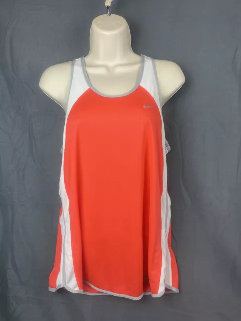 Nike Tank Top Womens Large Orange White Racerback Dri Fit Activewear !