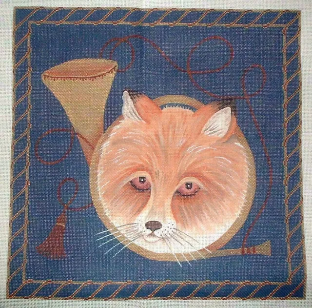 Fox in Hunting Horn HP Hand Painted Needlepoint Canvas MZC