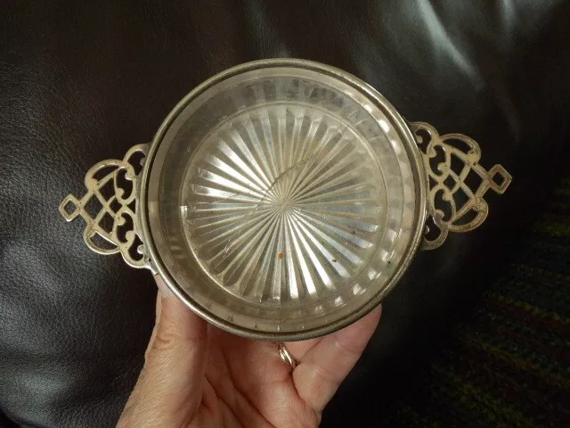 Antique silver plated conserve caviar dish basket with glass liner TH Hazlewood