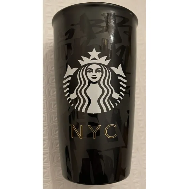 Starbucks Graffiti NYC Tumbler CERAMIC New York City Black Travel Mug 2015 RARE