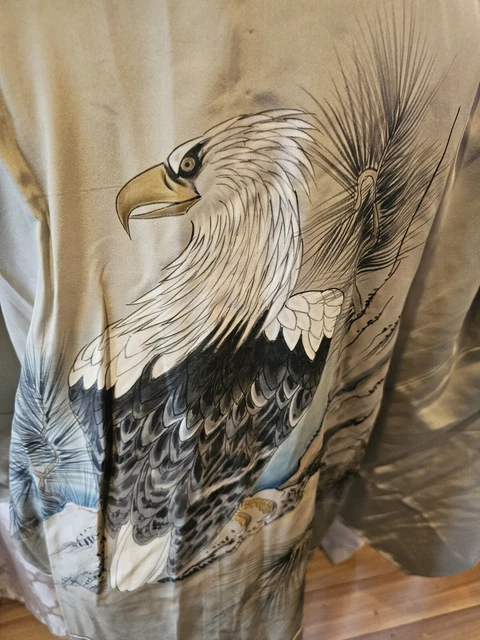 Mens Juban kimono with hand pained Eagle From Japan, 100% silk