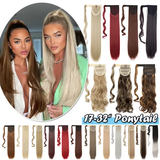 Long Hairpiece 14"-32" Thick Clip In As Human Hair Extensions Wrap On Pony Tail