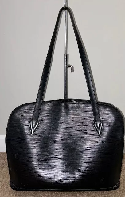 Authentic Louis Vuitton Black Epi Lussac Shoulder Tote Bag Practical & City Safe