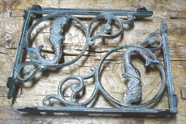 2 Cast Iron NAUTICAL MERMAID Brackets Garden Braces Shelf Bracket PIRATES Ship 2