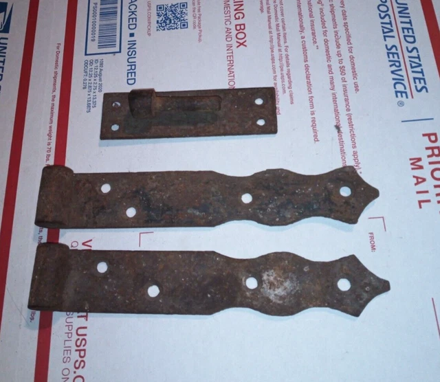 Antique Iron Barn Door Strap Hinges 8 3/4'' Long Matching Pair