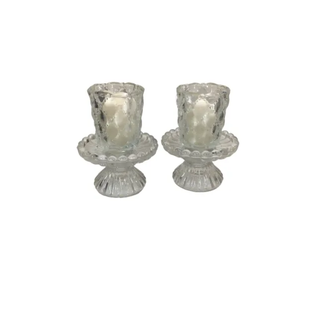 PartyLite Quilted Crystal Pair of Candleholders 4 3/4”