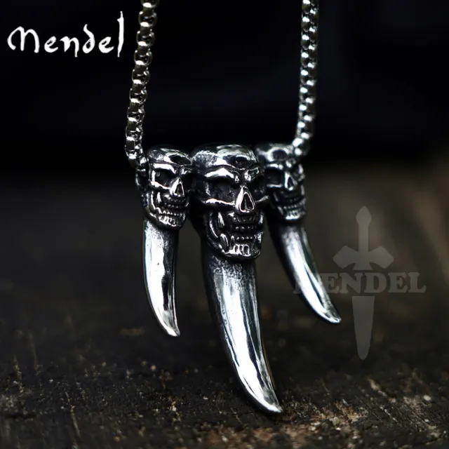 MENDEL Mens Gothic Biker Skull Elephant Tooth Pendant Necklace Stainless Steel