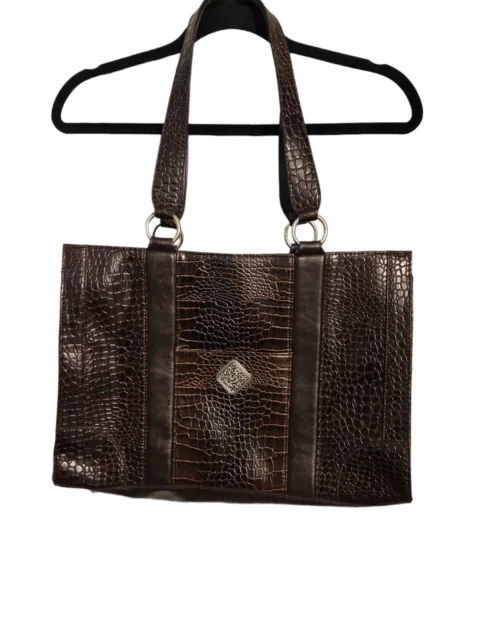 Coldwater Creek Laptop Handbag Women Brown Faux Croc Leather Tote Shoulder Bag