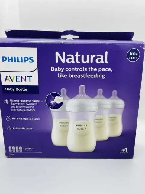 Philips AVENT Natural Baby Bottles with Natural Response Nipple, 9 Oz, 4 Pack