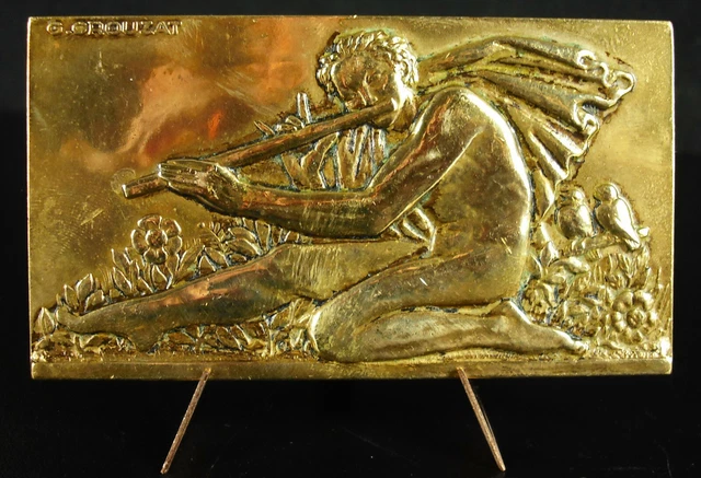 Médaille c1960  Joueur de flûte par Georges Crouzat 91 mm medal art déco