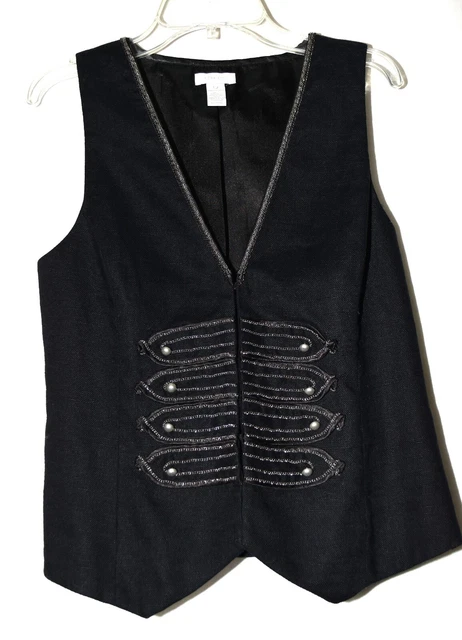 Chicos Size 0 Black with Gold Chains & Studes Military Style Womens Vest Size S