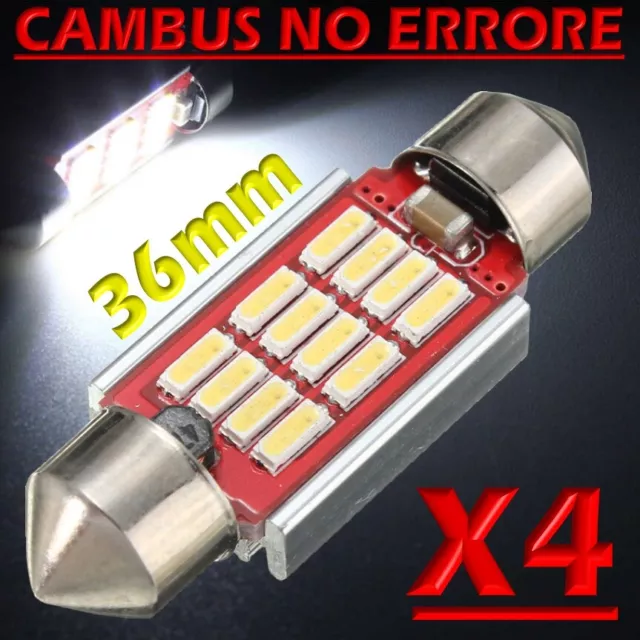 4 LAMPADINA LED SILURO C5W 36 mm CANBUS NO ERRORE 12 LED SMD 4014 INTERNO POSTA1