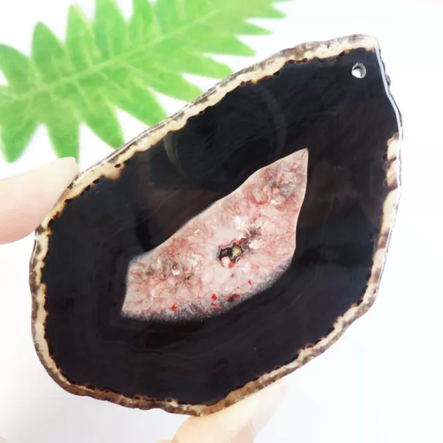 Red Black Onyx Druzy Geode Agate Slice Freeform Pendant Bead B37223