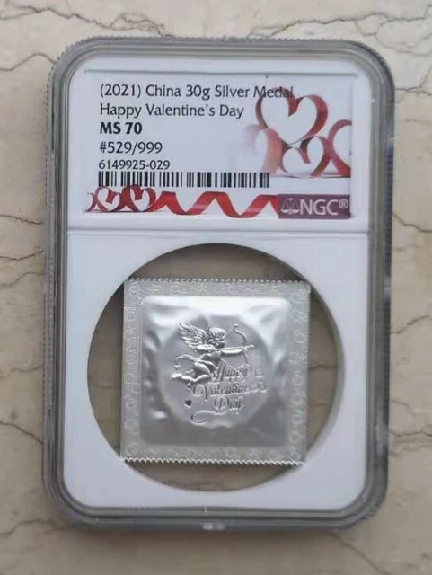 NGC MS70 CHINA 30g Holographic Silver Medal - Love - Happy