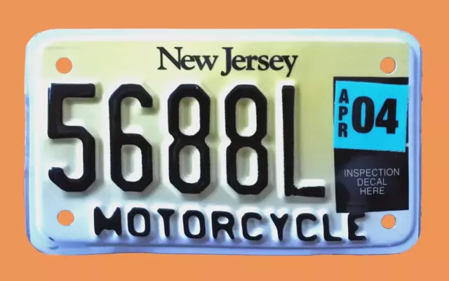 2004 New Jersey Motorcycle Cycle License Plate " 5688 L " Nj  Goldfinch Reflect