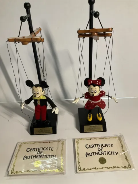 Disney Bob Baker Marionette Puppets Mickey and Minnie Mouse with Stand - Rare