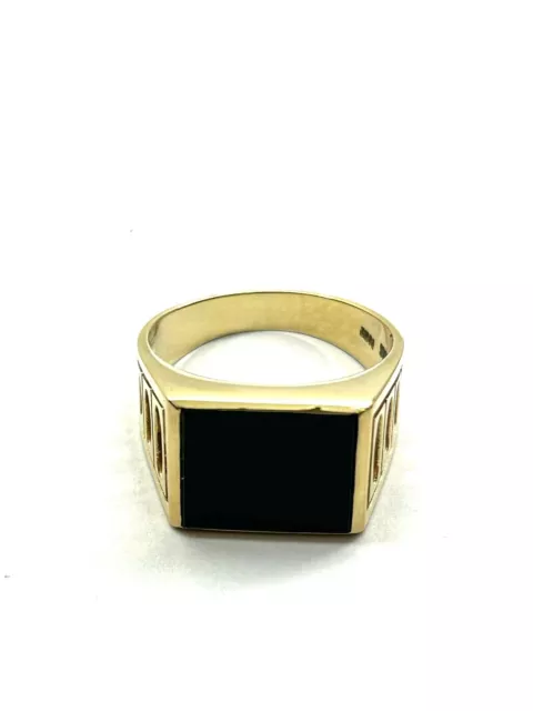 Herrenring mit rechteckigem Onyx 585er Gold Ring 14 Karat GG Gelbgold Gr. 64