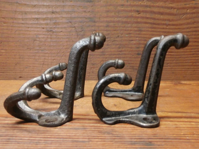 Antique Lot of 4 Triple & Double Cast Iron Coat Hooks ORIGINAL/SALVAGE 8