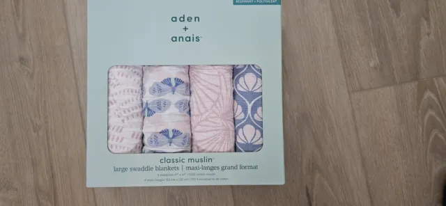 aden + anais Muslin Swaddle 4 Pack Set , Pink/purple/white, Butterfly, Floral