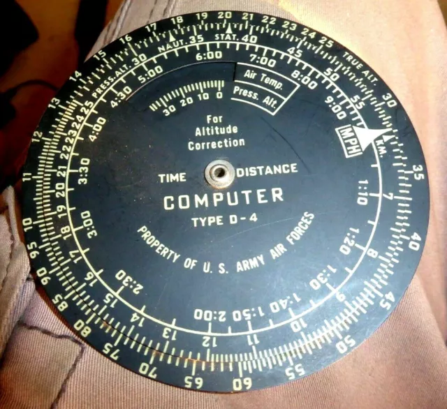 Vintage Dial Computer True Air Speed Computation Time Distance Us Army Air Force