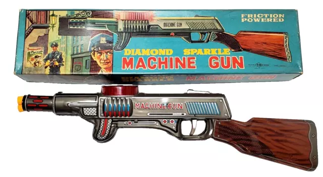 1950's Diamond Sparkle Friction Machine Gun Toy In Original Box TN Nomura Japan