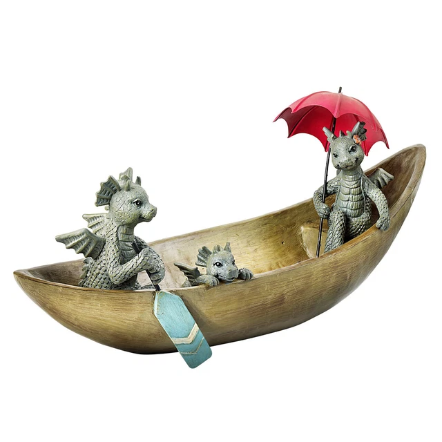 Vogeltränke Drachenfamilie Drago  Länge ca. 39 cm aus wetterfestem Kunststein