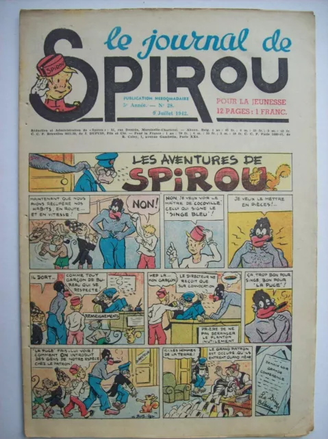 fascicule Spirou numéro 28 de 1942 TBE Rob-Vel Jijé