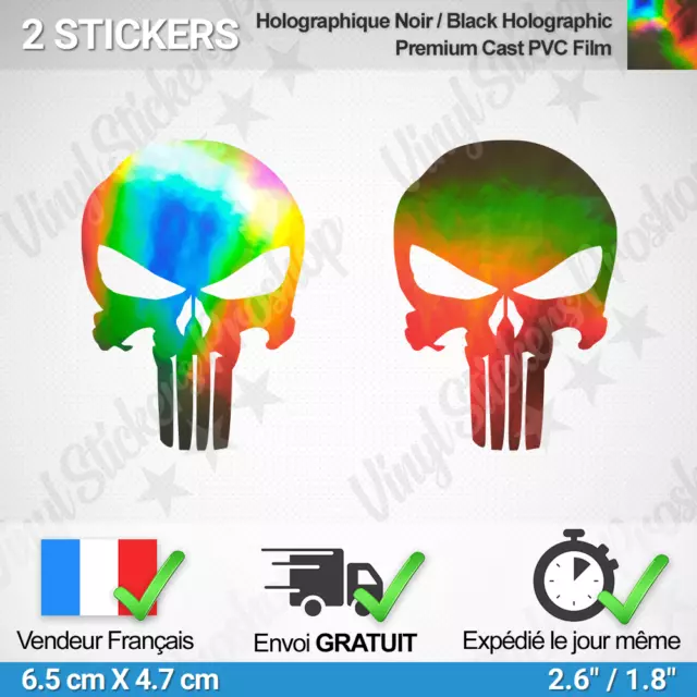 2 stickers PUNISHER Noir Holographique autocollants crâne tête de mort caméléon