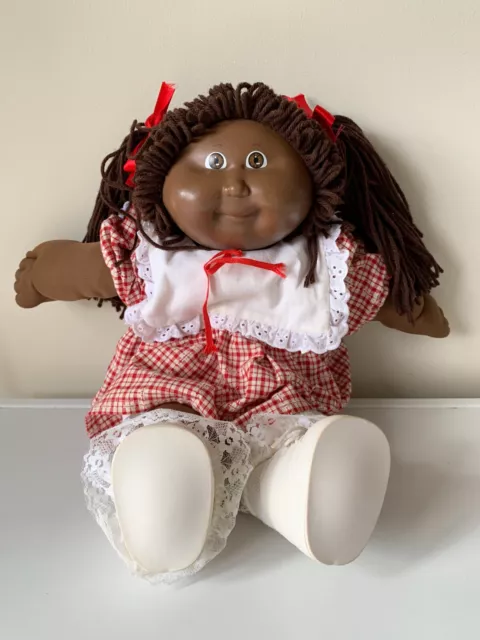 Cabbage Patch Kids Doll Vintage 80s African American Dark Girl Brown Hair Eyes