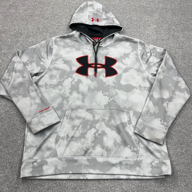 Under Armour Hoodie Men 2XL XXL Gray Cold Gear Sweatshirt Sweater Camo All Over