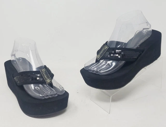 Vintage Y2K Skechers Black Chunky Platform Sequin Flip Flop Foam Thong Sandals 8 Vintage Y2K Skechers Black Chunky Platform Sequin Flip Flop Foam Thong Sandals 8