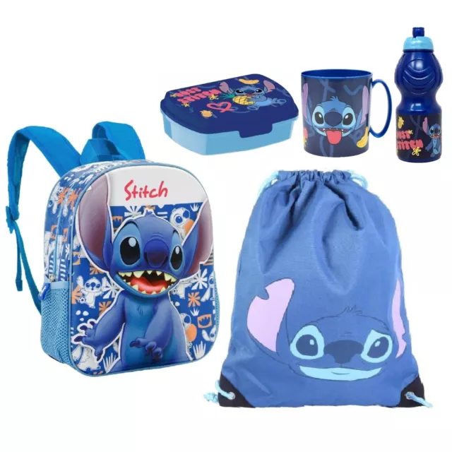 Stitch Extraterrestre Disney Mochila 3D Escuela Guardería Bolsa Botella Lonchera