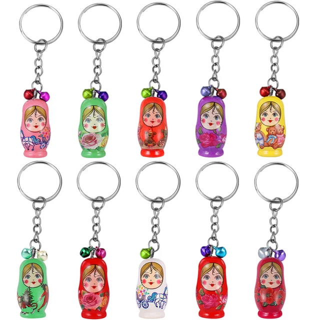 10 pz bambola russa bambino acciaio inox portachiavi mini nido in legno