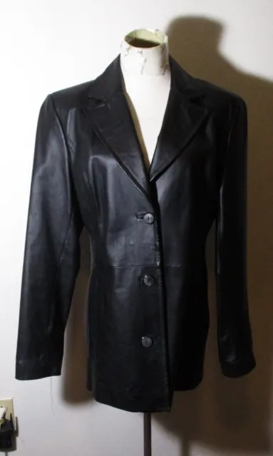 Women's WORTHINGTON Black 100% Leather Coat Size L, Tall NWOT