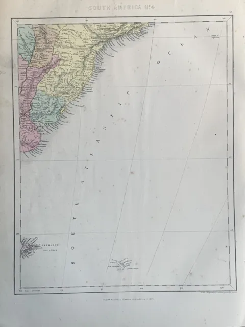 1871 South Brazil, Uruguay Buenos Aires Hand Coloured Map by Joshua Archer