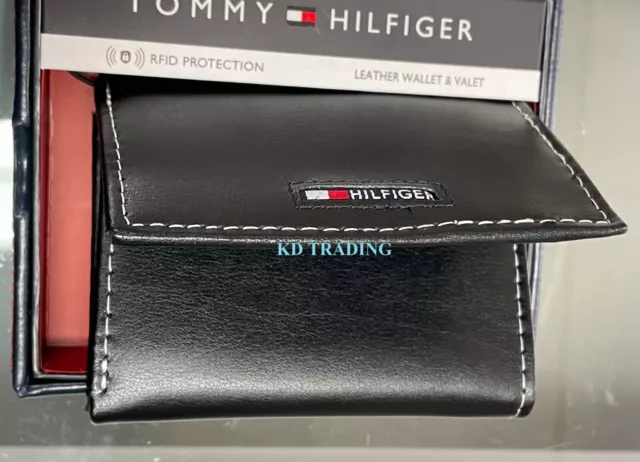 TOMMY HILFIGER 110023 Genuine Trifold Leather Wallet Valet RFID Protection BLACK 2