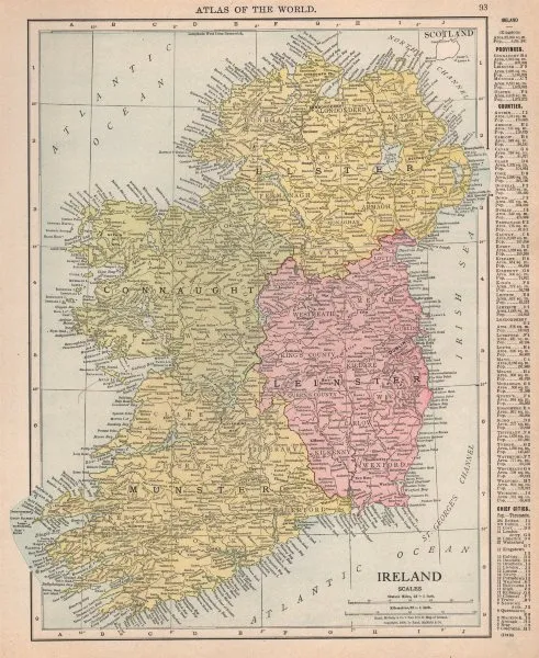 Ireland in provinces. Munster Leinster Connaught Ulster. RAND MCNALLY 1912 map