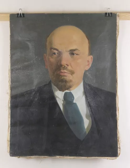 Soviet vintage portrait - Oil on Canvas VLADIMIR LENIN Communist Party Leader