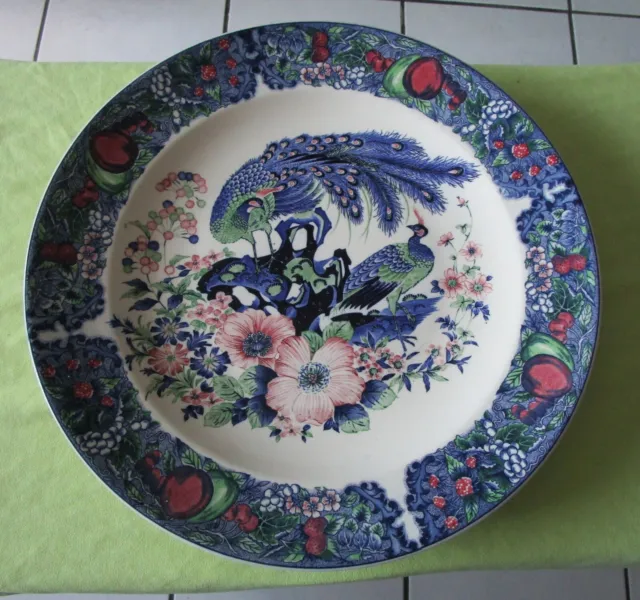 Ancien Grand plat creux, rond,  décor paon et floral, porcelaine chine ou japon.