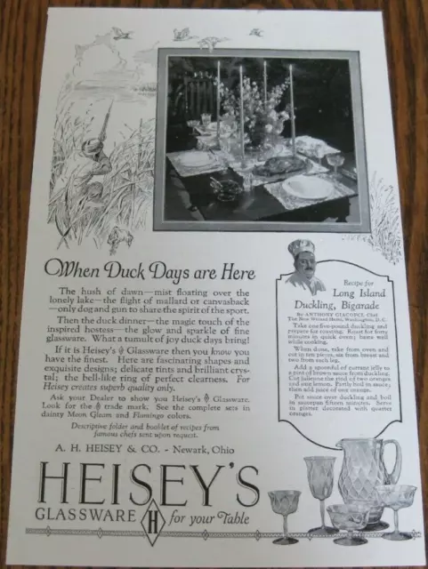 HEISEY GLASS COMPANY Advertisement Pre-1958 with a recipe for Duck VTG ORIGINAL