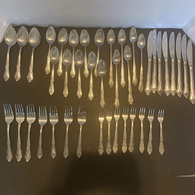 Rogers Co Stainless Korea 42 Piece Flatware Set in the Dream Rose Pattern