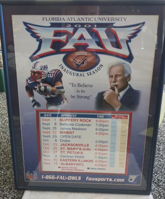 Florida Atlantic University 2001 Inaugural Season Football Schedule Poster Frame 3
