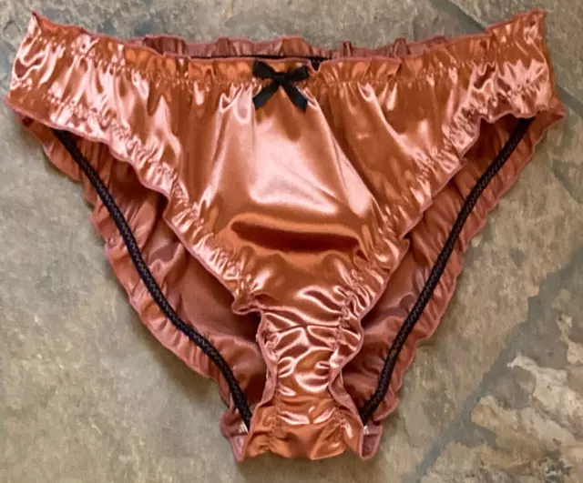 GOLDEN SPICE 8/XL Silky Second Skin SATIN Ruffled Hi Leg Bikini Panty #189  $14.36 - PicClick