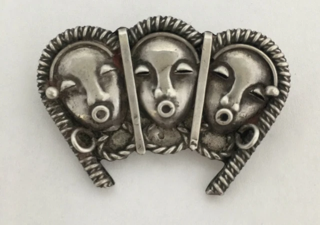 Originale & Ravissante Broche En Argent/ Trois Visages/  Xx Siecle