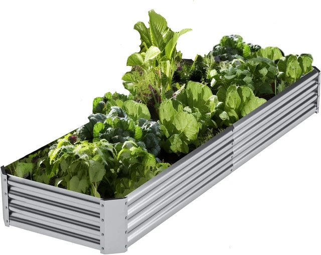 OGKBIR Large 8FTx4FTx2FT Galvanized Raised Garden Bed, Outdoor Metal Planter Box For Herbs, Flowers, Vegetables-White