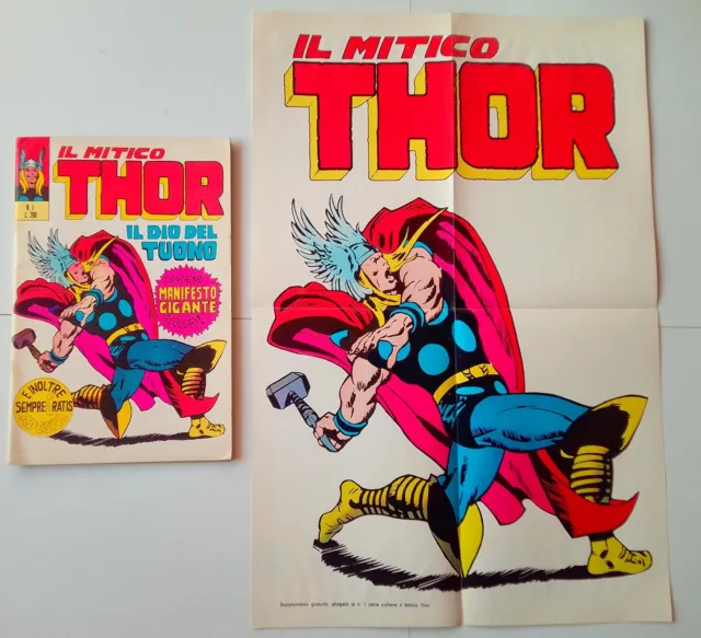 IL MITICO THOR corno N.1 IL DIO DEL TUONO originale 1971 CON MANIFESTO E ADESIVI